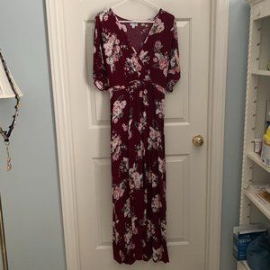 Wine Floral Maxi Dress